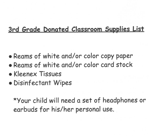 flyer list of 3rd grade supplies